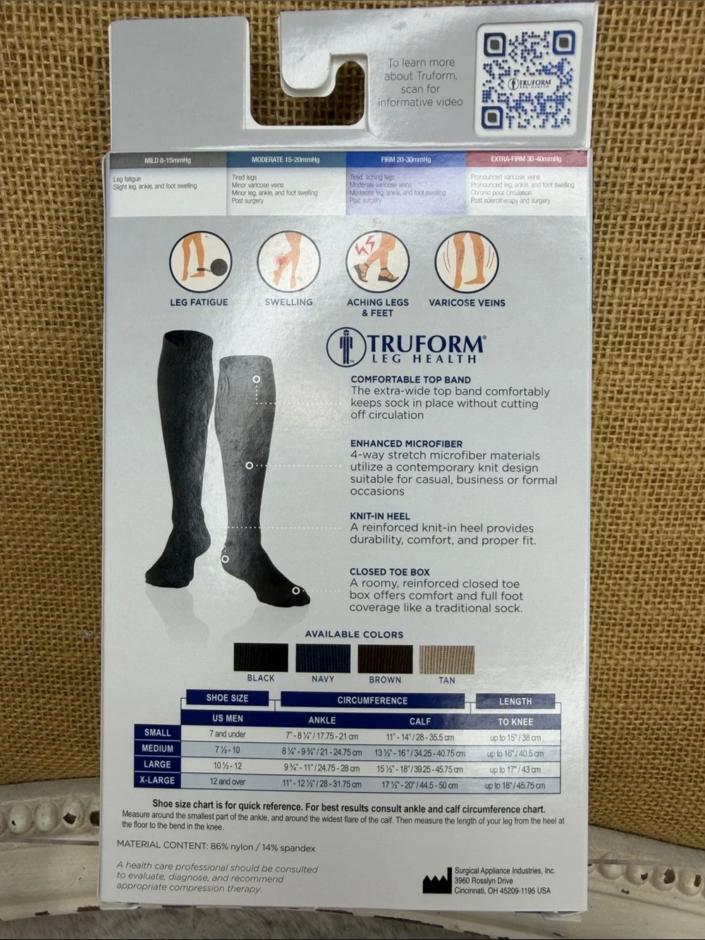 TruForm Men's Dress Compression Socks - Black (Firm 20-30 mmHg)